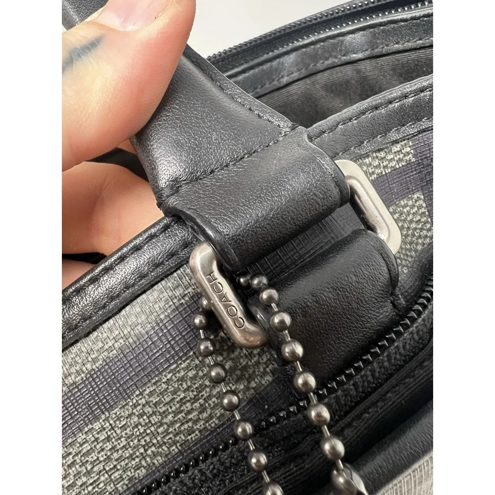 COACH F71072 Gray‎ Black Tattersall Metropolitan Tote Messenger Briefcase Bag